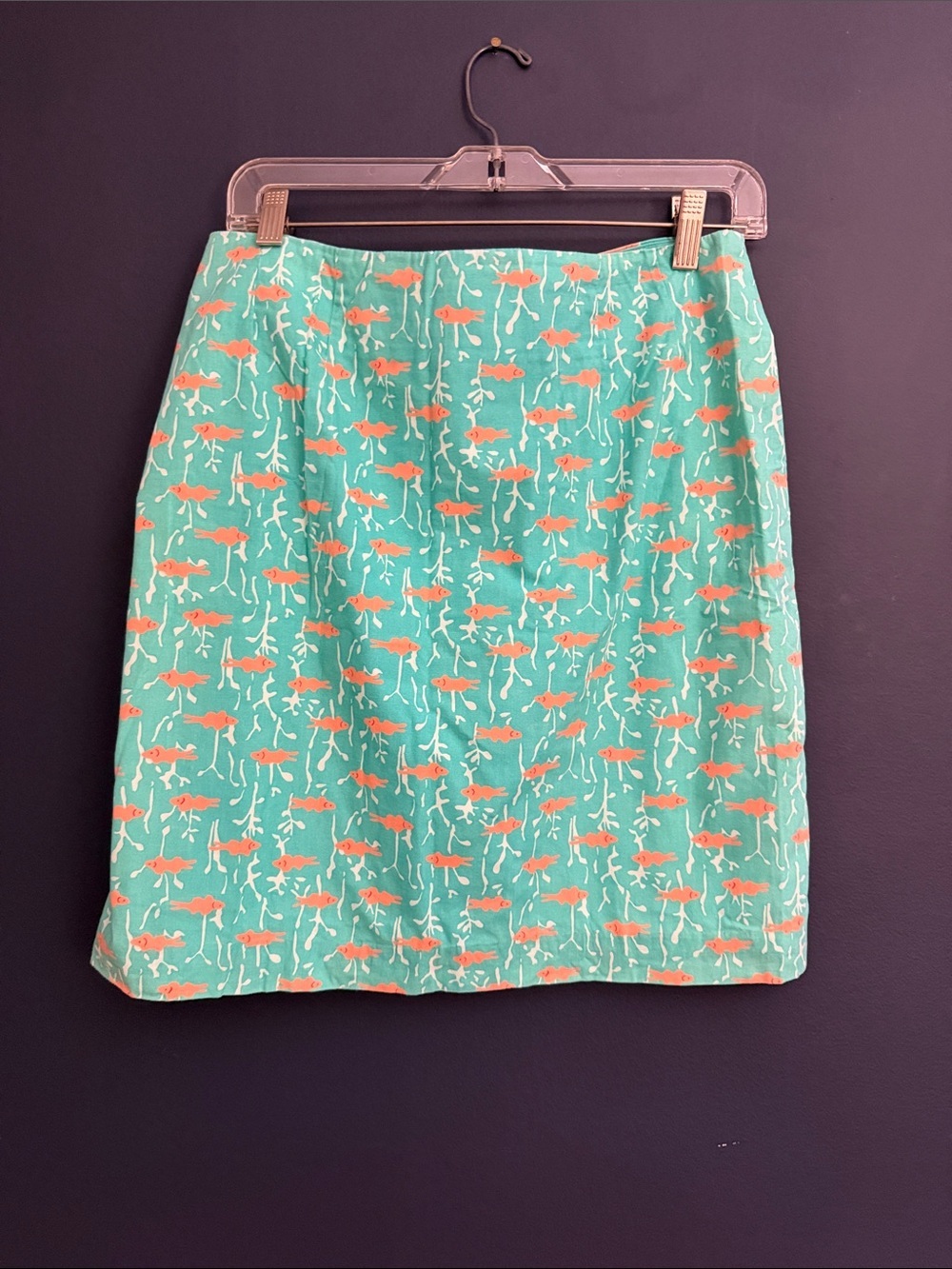 Lilly Pulitzer Fish Print Cotton Skirt Size 10 Aqua Coral
